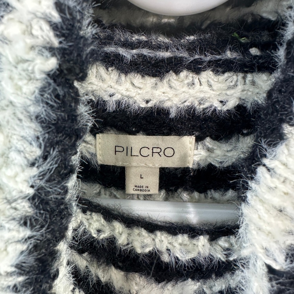 Pilcro Anthropologie Striped Cowl Neck Illusion Stripe Sweater Black White L - Picture 6 of 6